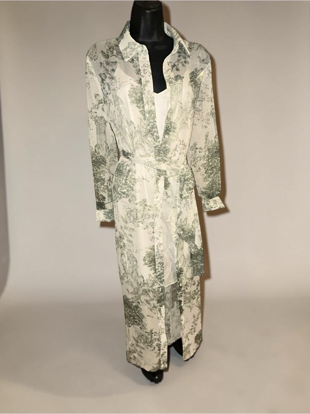 Alex Marie White and Sage Green Printed High-Low Shirt Dress - Picture 8 of 12